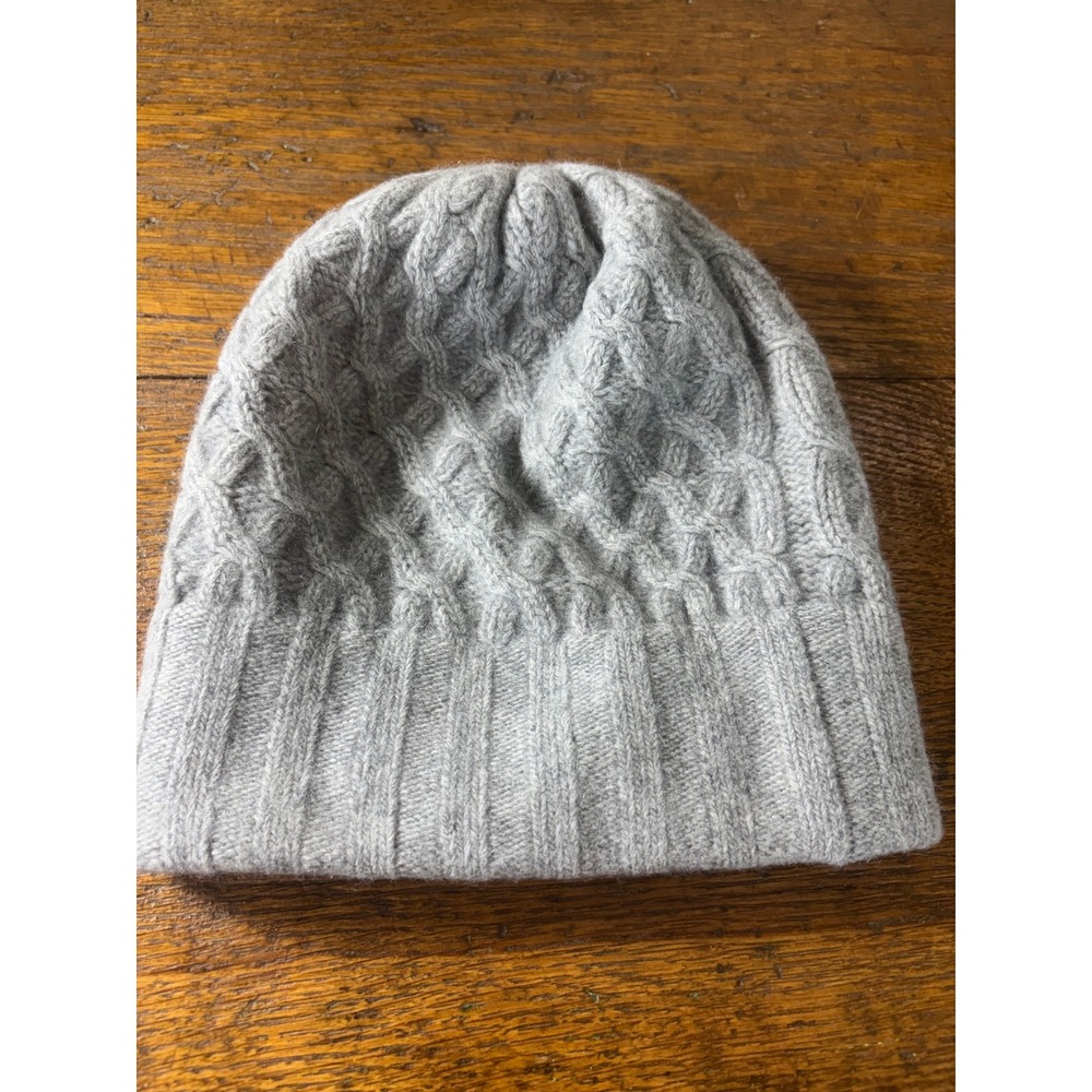 Portolano Gray 100% Cashmere Cable Knit Beanie Hat Women One Size